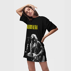 Футболка женская длинная Группа Nirvana Курт Кобейн, цвет: 3D-принт — фото 2