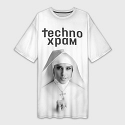 Женская длинная футболка Techno храм монашка улыбается