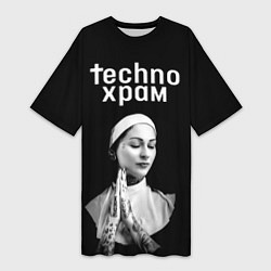 Женская длинная футболка Techno храм монашка в татуировках