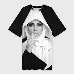 Футболка женская длинная Techno храм роковая монашка, цвет: 3D-принт