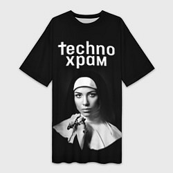 Футболка женская длинная Techno храм монашка с красивыми глазами, цвет: 3D-принт