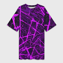 Футболка женская длинная Фиолетовая паутина на чёрном фоне, цвет: 3D-принт