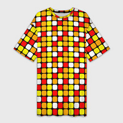 Футболка женская длинная Красные, жёлтые и белые квадраты, цвет: 3D-принт