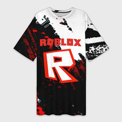 Футболка женская длинная Roblox logo краски мобайл гейм, цвет: 3D-принт
