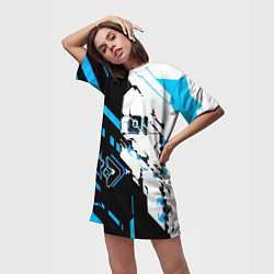 Футболка женская длинная Синие и чёрные техно линии, цвет: 3D-принт — фото 2