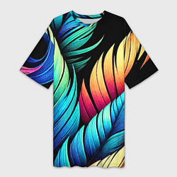 Футболка женская длинная Color feathers - neon, цвет: 3D-принт