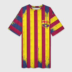 Футболка женская длинная Полосатые цвета футбольного клуба Барселона, цвет: 3D-принт