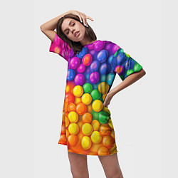 Футболка женская длинная Разноцветные шарики, цвет: 3D-принт — фото 2
