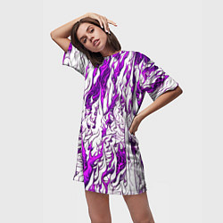 Футболка женская длинная Белый и розовый узор, цвет: 3D-принт — фото 2