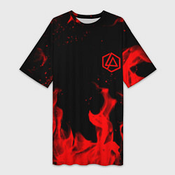 Футболка женская длинная Linkin Park красный огонь лого, цвет: 3D-принт