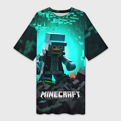 Футболка женская длинная Minecraft квадратный персонаж, цвет: 3D-принт