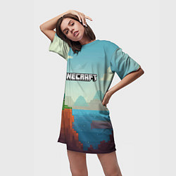 Футболка женская длинная Minecraft logo квадратный мир, цвет: 3D-принт — фото 2