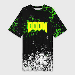 Футболка женская длинная Doom токсичное лого краски, цвет: 3D-принт