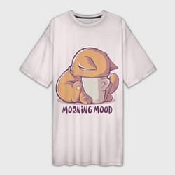 Футболка женская длинная Morning mood - cat, цвет: 3D-принт