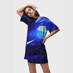 Футболка женская длинная Black and blue abstract background sport style, цвет: 3D-принт — фото 2
