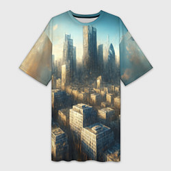 Женская длинная футболка Разрушенный апокалиптический город