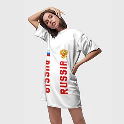 Футболка женская длинная Россия три полоски на белом фоне, цвет: 3D-принт — фото 2