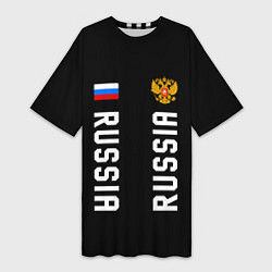 Футболка женская длинная Россия три полоски на черном фоне, цвет: 3D-принт