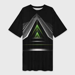 Футболка женская длинная Black green abstract nvidia style, цвет: 3D-принт