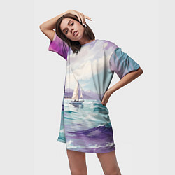 Футболка женская длинная Яхта идущая по волнам, цвет: 3D-принт — фото 2