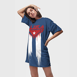 Футболка женская длинная Кубинский флаг на синем фоне, цвет: 3D-принт — фото 2