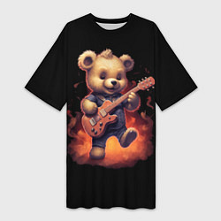 Футболка женская длинная Плюшевый медведь играет на гитаре, цвет: 3D-принт