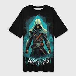 Футболка женская длинная Assassins creed темный стиль, цвет: 3D-принт