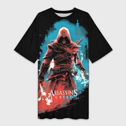 Футболка женская длинная Assassins creed фон абстрактный, цвет: 3D-принт