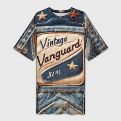 Футболка женская длинная Vintage vanguard jeans - patchwork, цвет: 3D-принт