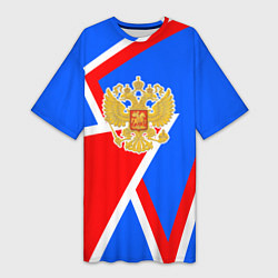 Футболка женская длинная Герб России - патриотические цвета, цвет: 3D-принт