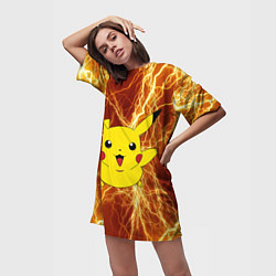 Футболка женская длинная Pikachu yellow lightning, цвет: 3D-принт — фото 2