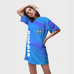 Футболка женская длинная Россия - синие волны, цвет: 3D-принт — фото 2