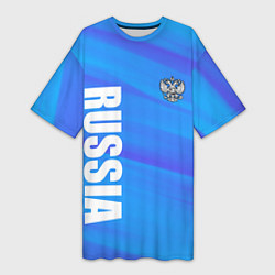 Футболка женская длинная Россия - синие волны, цвет: 3D-принт