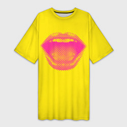 Футболка женская длинная Абстрактные ретро губы, цвет: 3D-принт