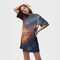 Футболка женская длинная Вселенная и планеты, цвет: 3D-принт — фото 2
