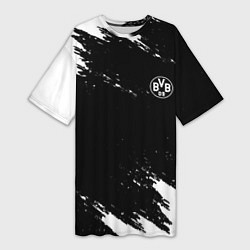 Футболка женская длинная Borussia краски чёрно белый, цвет: 3D-принт