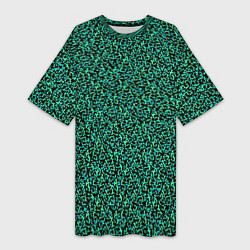 Женская длинная футболка Пёстрый чёрно-сине-зелёный