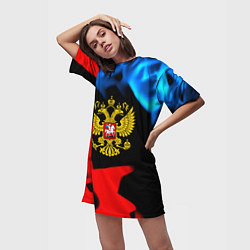 Футболка женская длинная Россия герб огненый стиль, цвет: 3D-принт — фото 2