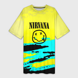 Футболка женская длинная Nirvana краски кислотные, цвет: 3D-принт