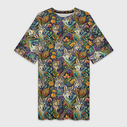 Женская длинная футболка Волчий паттерн