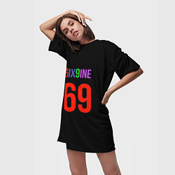 Футболка женская длинная 6ix9ine logo, цвет: 3D-принт — фото 2