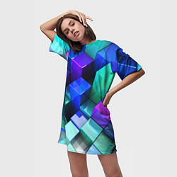 Футболка женская длинная Неоновые кубы текстура, цвет: 3D-принт — фото 2