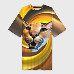 Футболка женская длинная Голова кота Шлепы, цвет: 3D-принт