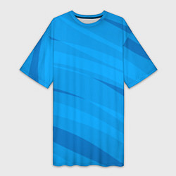 Футболка женская длинная Насыщенный голубой полосами, цвет: 3D-принт