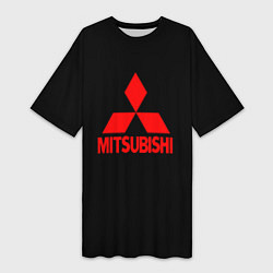 Футболка женская длинная Mitsubishi red logo, цвет: 3D-принт