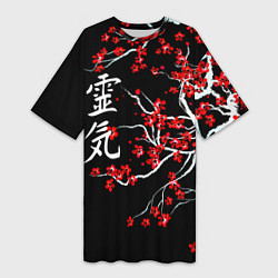 Футболка женская длинная Цветы сакуры, цвет: 3D-принт