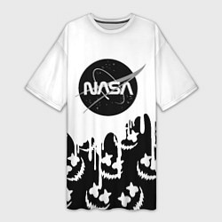 Футболка женская длинная Marshmello x Nasa, цвет: 3D-принт