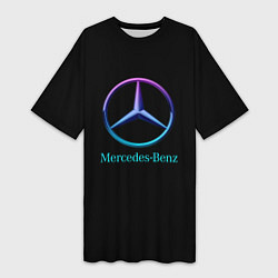 Футболка женская длинная Mercedes neon logo, цвет: 3D-принт