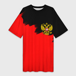 Футболка женская длинная Россия красные краски, цвет: 3D-принт