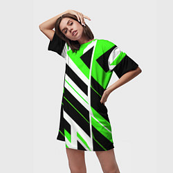 Футболка женская длинная Black and green stripes on a white background, цвет: 3D-принт — фото 2